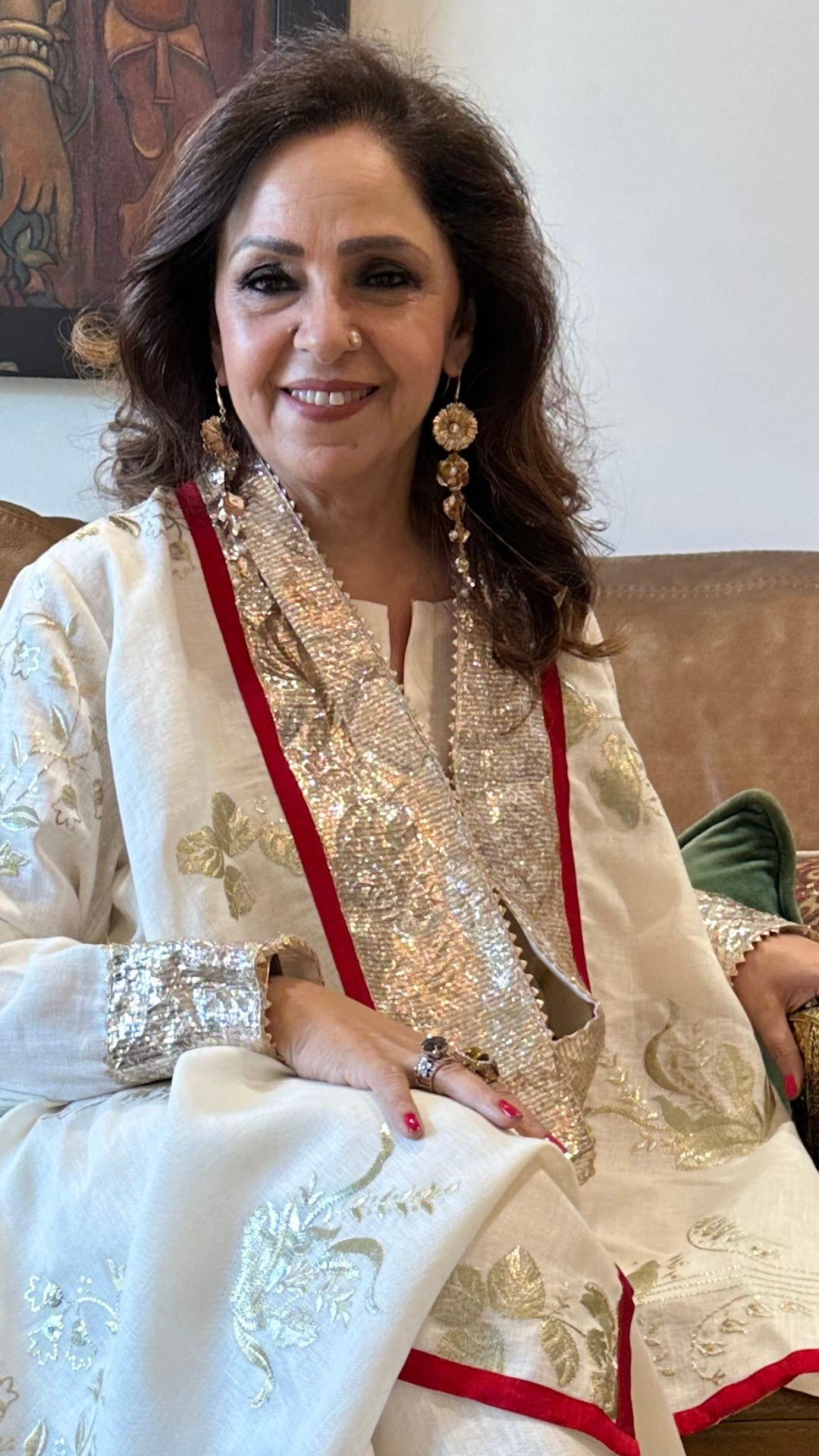 Ivory Linen Top and Bottom With Embroidered Work