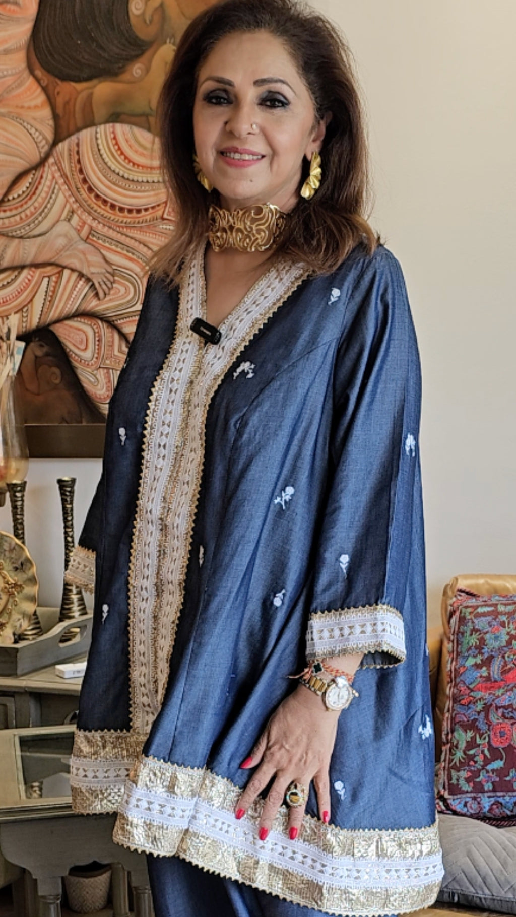 Booti Embroidered Soft Denim Shirt With Plain Soft Denim Pants