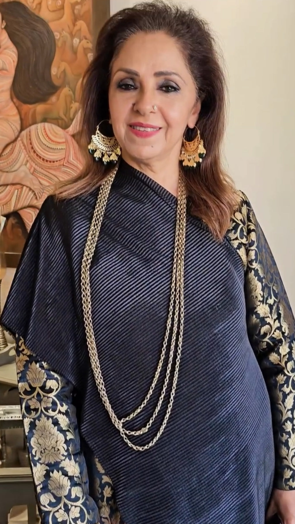 Brilliant fusion of traditional Banarasi Brocade and modern perma pleat