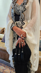 A Beautiful Heavily Embellished Crepe & Georgette Jumpsuit With Heavy Embroidery on Neck and Cape