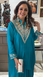 Hand Embroidered Chinon Top with Drape Skirt