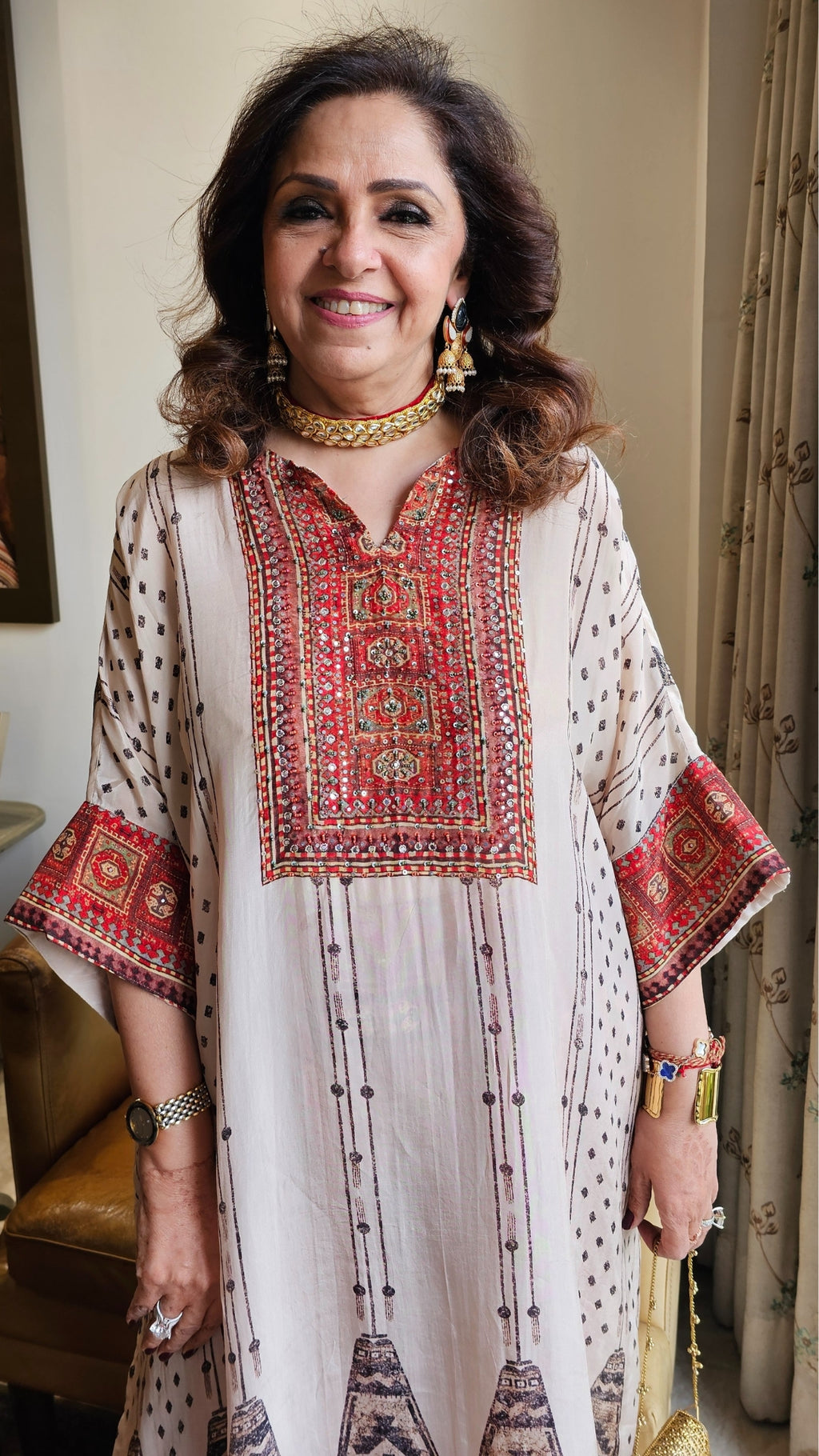 Crepe Jamawar Digital Print Outfit with Mirror & Sequins Embroidery