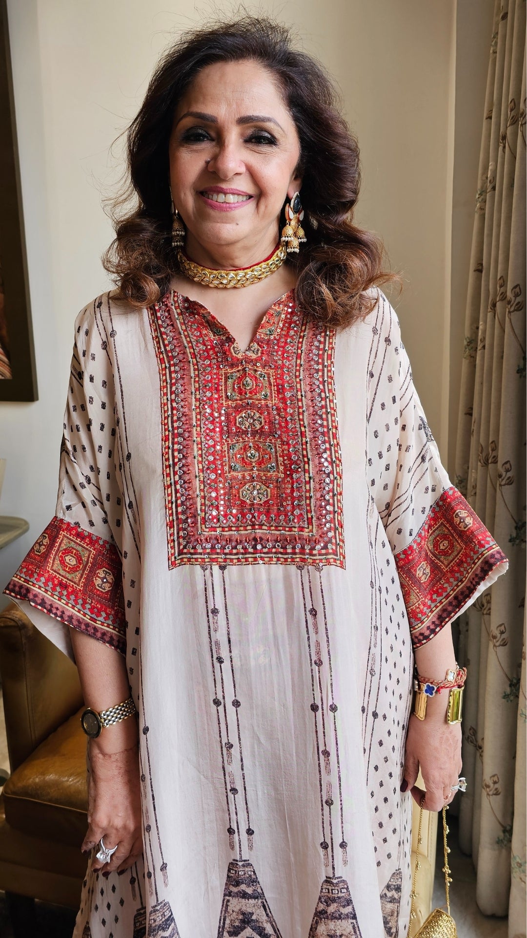 Crepe Jamawar Digital Print Outfit with Mirror & Sequins Embroidery