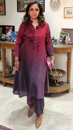 Beautiful Ombre Dyed Silk With Patch Work Hand Embroidery