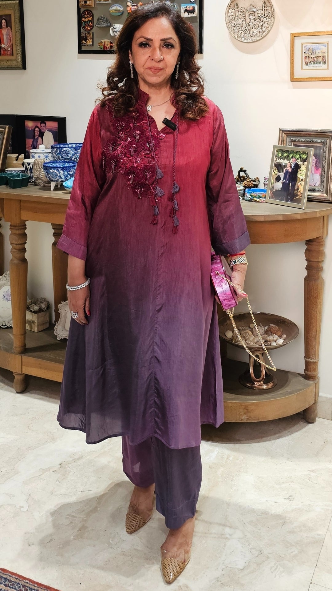 Beautiful Ombre Dyed Silk With Patch Work Hand Embroidery