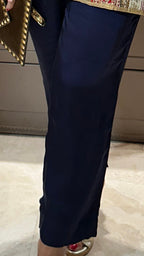 Navy Blue Velvet Top and Bottom With Embroidery and Embossing Work