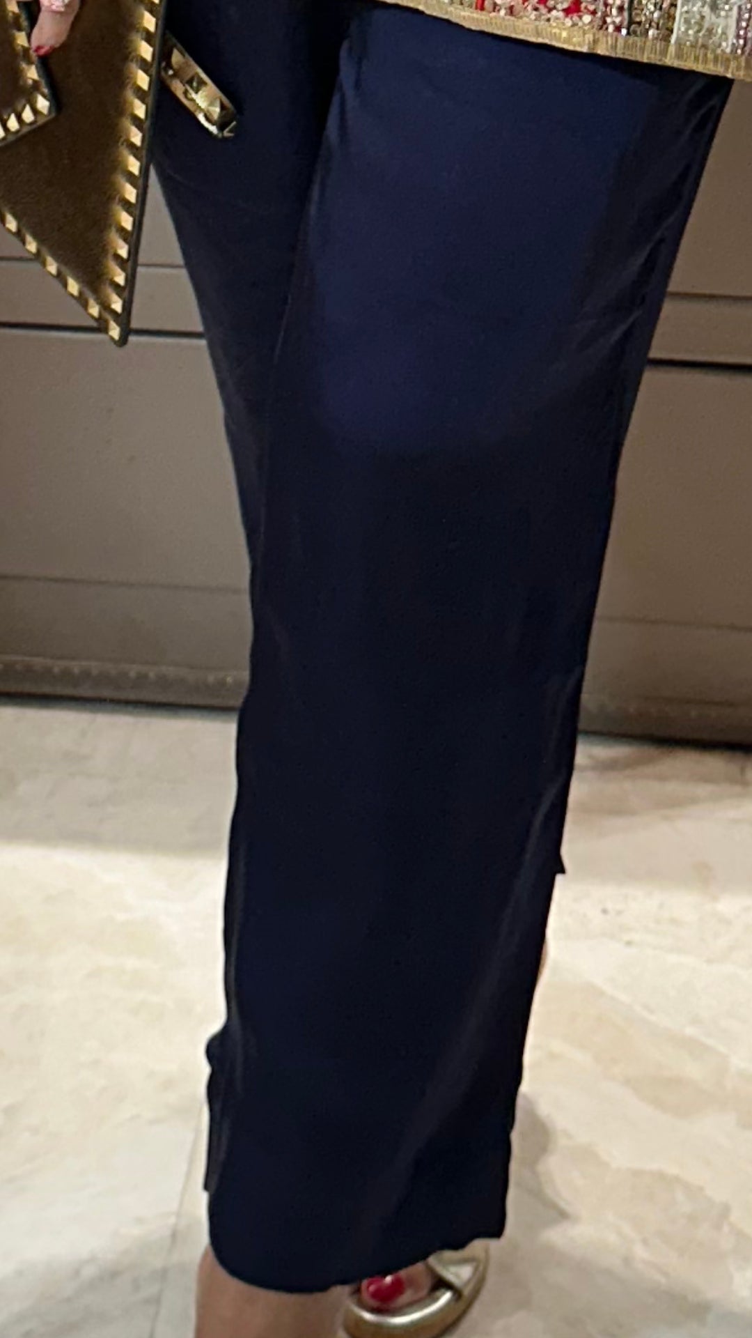 Navy Blue Velvet Top and Bottom With Embroidery and Embossing Work
