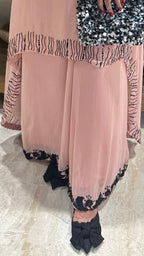 Peach Georgette Fully Lined 2 Piece Kurta and Flared Pants Dressed With Stunning Embroidery on Both Top and Bottom