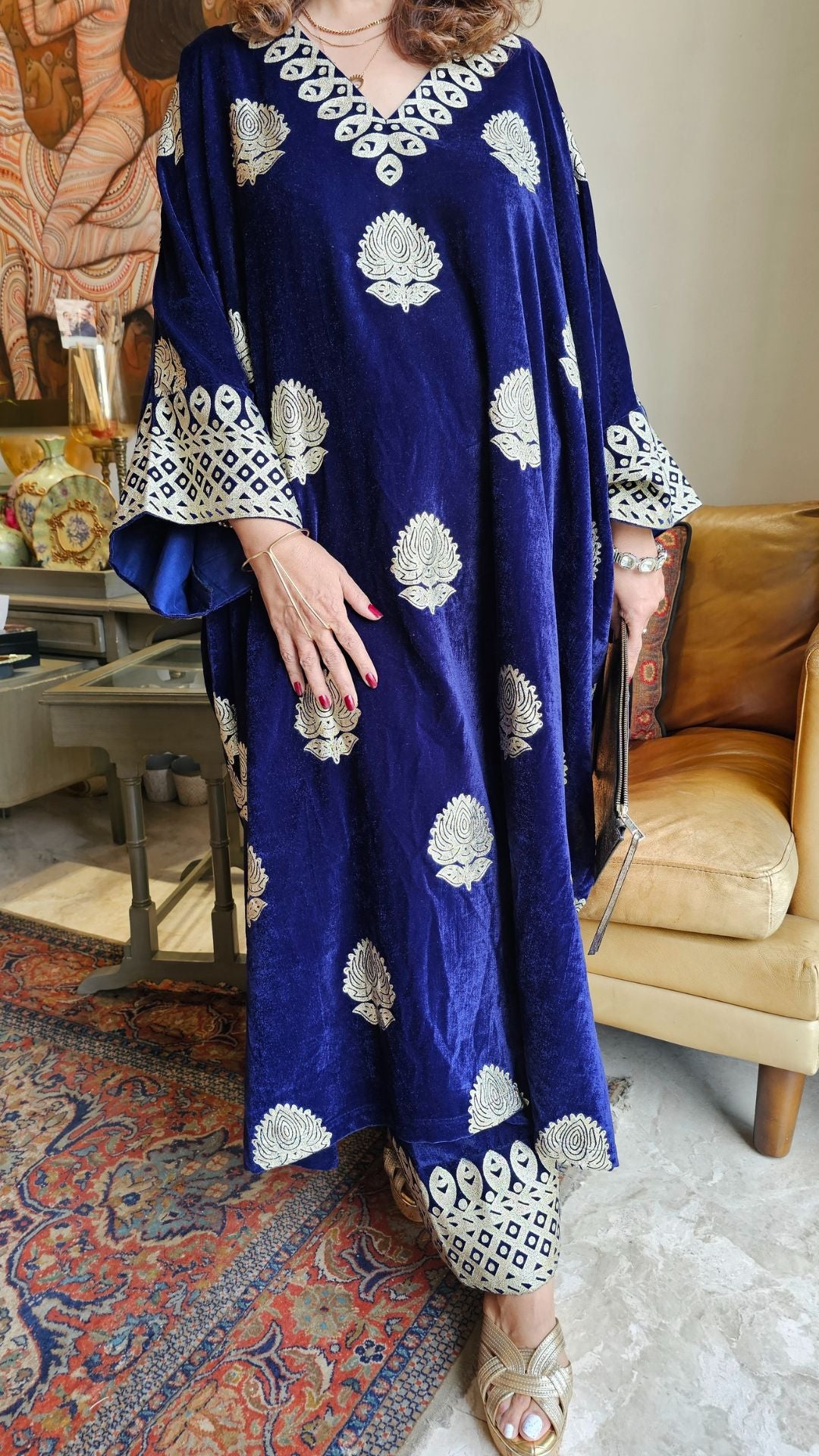 Royal Blue Velvet Top and Bottom With Subtle Gold Work