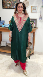 Gorgeous Contrasting Silk With Hand Embroidered Yoke
