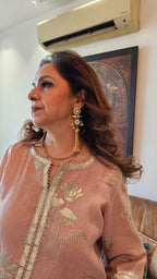 Blush Pink Linen Gota Embroidered Top With Linen Bottom