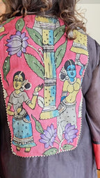 Deep Purple and Red Chanderi Silk One Piece With Hand Painted Kalamkari Embroidered Work Front and Back