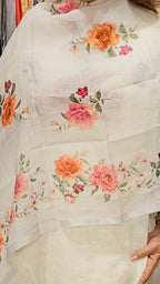 Beautiful Digital Printed Linen Suit trimmed With Hand Embroidery