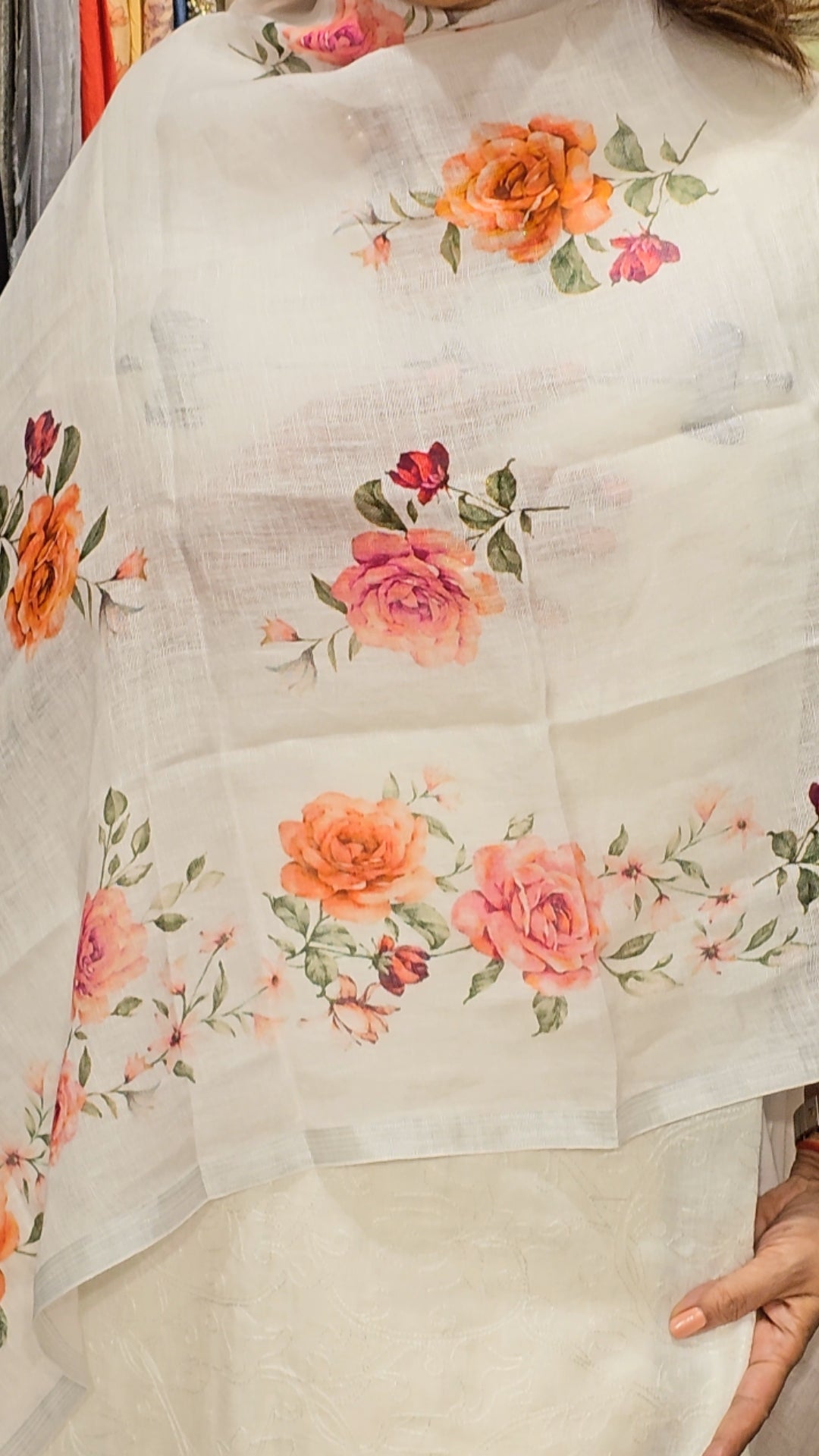 Beautiful Digital Printed Linen Suit trimmed With Hand Embroidery