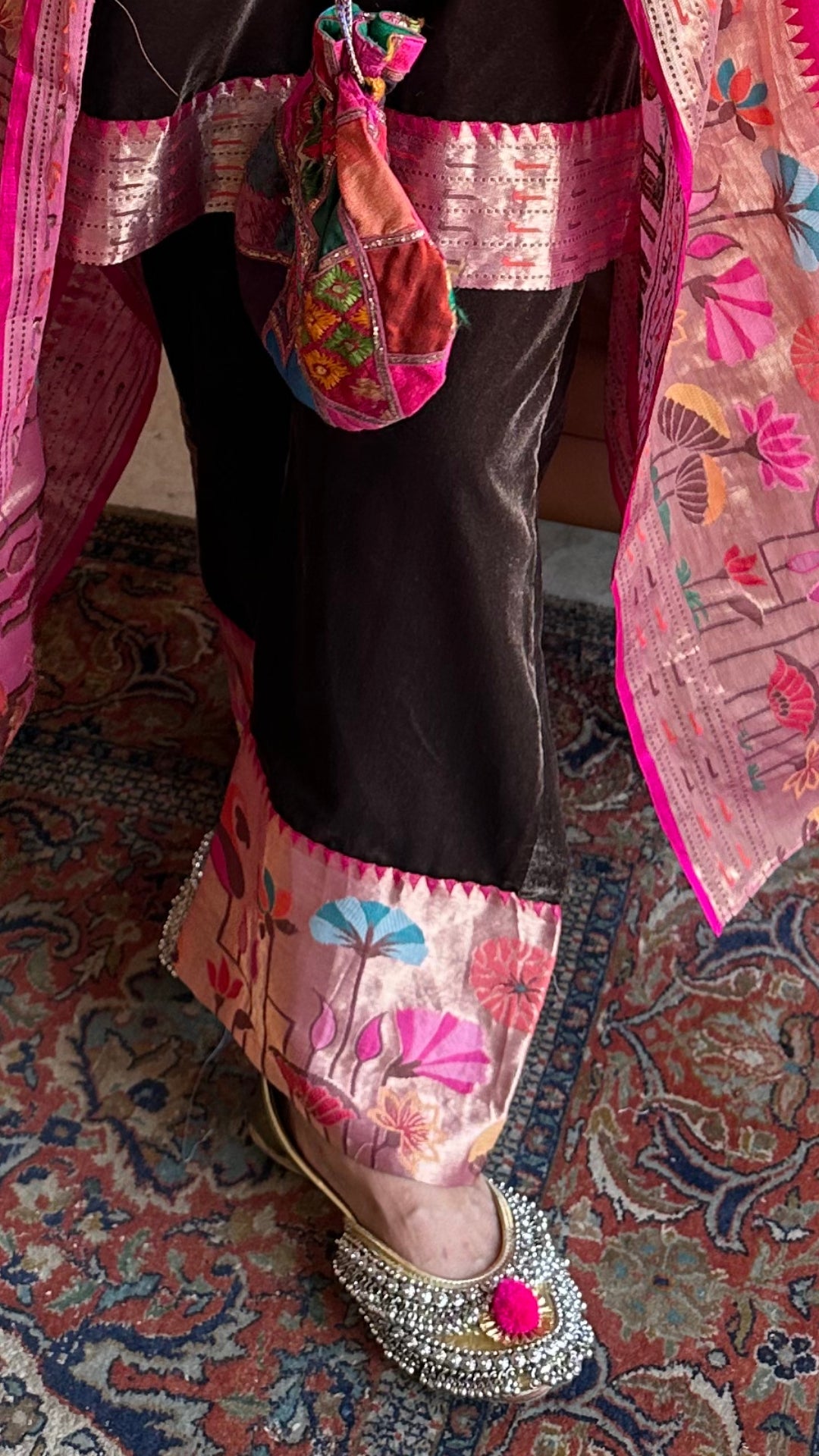 Velvet Top With Banarasi Bottom Border With Banarasi Cape