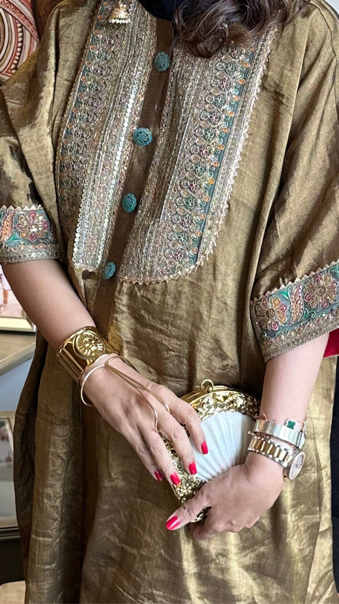 Gold N Black Banarasi Top With Chanderi Silk Bottom With Embroidered Yoke Work