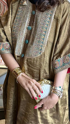 Gold N Black Banarasi Top With Chandei Silk Bottom With Embroidered Yoke Work