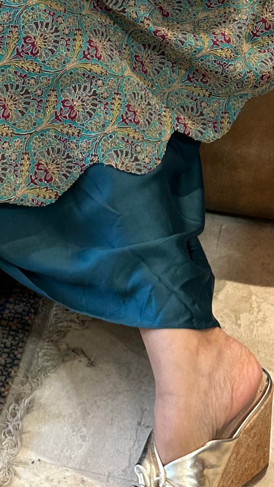 Blue Satin Silk Top and Bottom With Embroidery Work