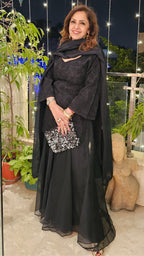 Black Gharara 3 Piece Set in Pure Organza With Dori Embroidery and Handwork