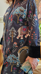 A Beautiful Silk linen Achkan With Pencil Pants Trimmed With Velvet