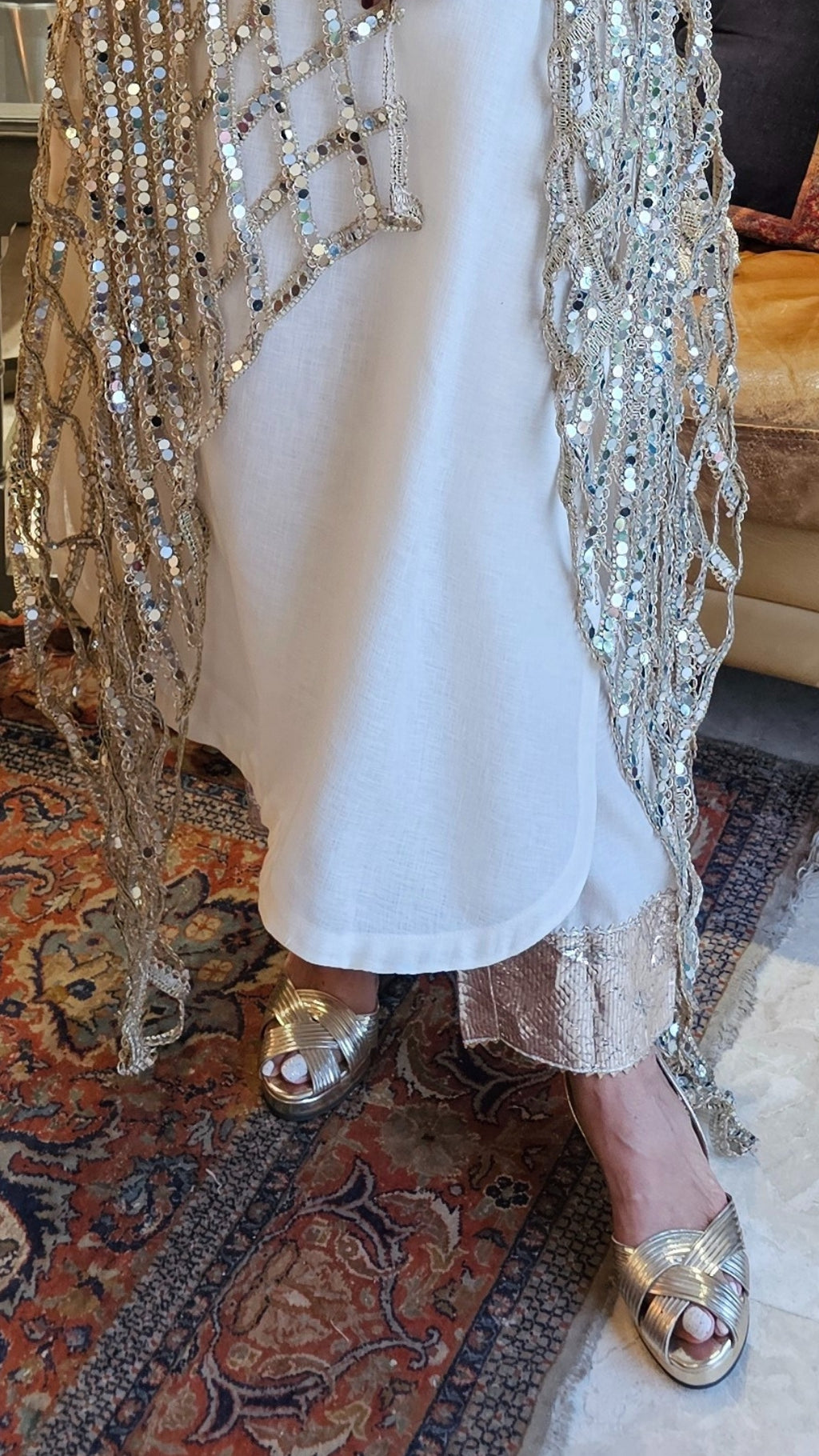 Ivory Linen Shirt and Pants With a Mirror Work Cape