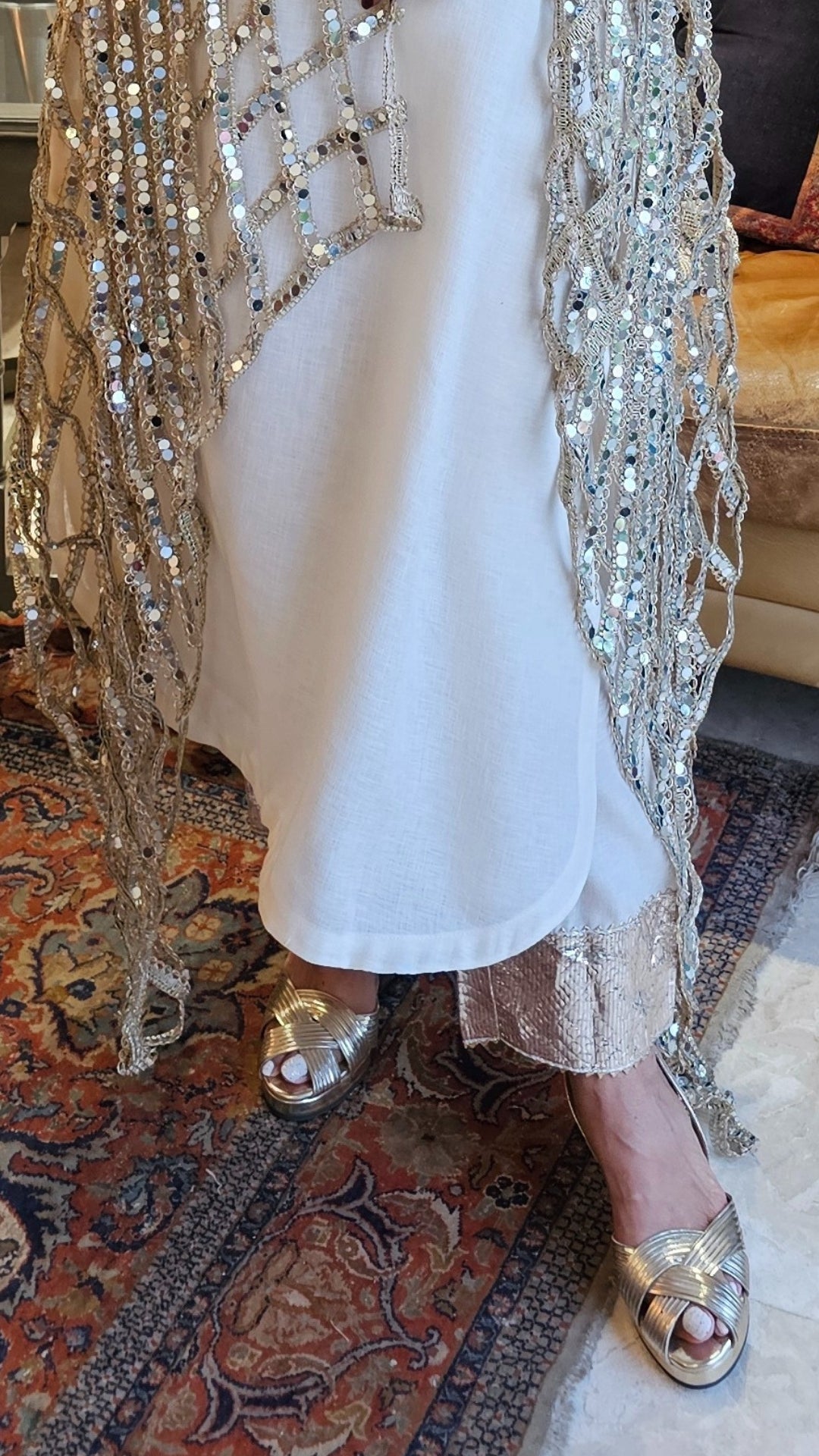 Ivory Linen Shirt and Pants With a Mirror Work Cape