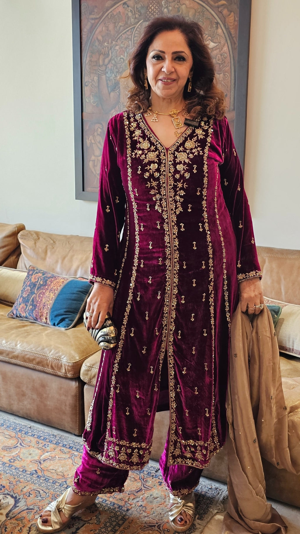 Gorgeous Plush Emerald Silk Velvet Top and Bottom with Hand Embroidery, Dabka work with Tissue Dupatta