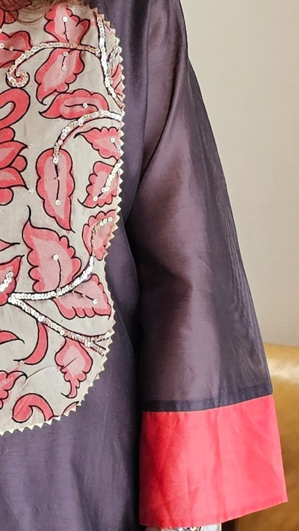 Black N Red Chanderi Silk One Piece With Hand Painted and Kalamkari Embroidered Work