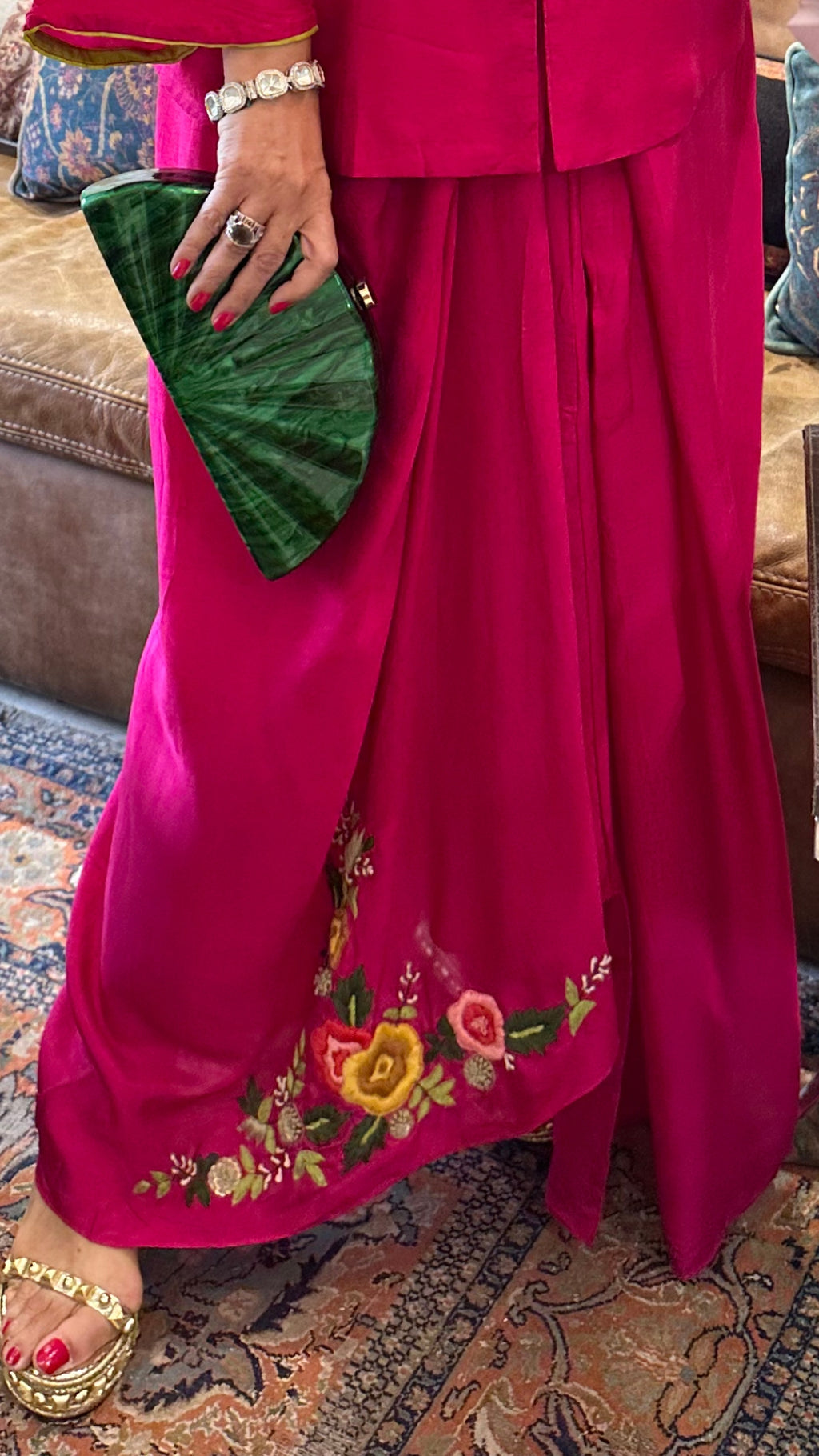 Silk Blend Hand Embroidered Top with Matching Hand Embroidered Skirt