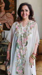 Beautiful Sea Green Satin Hand Embroidered Dress With Pure organza Cape