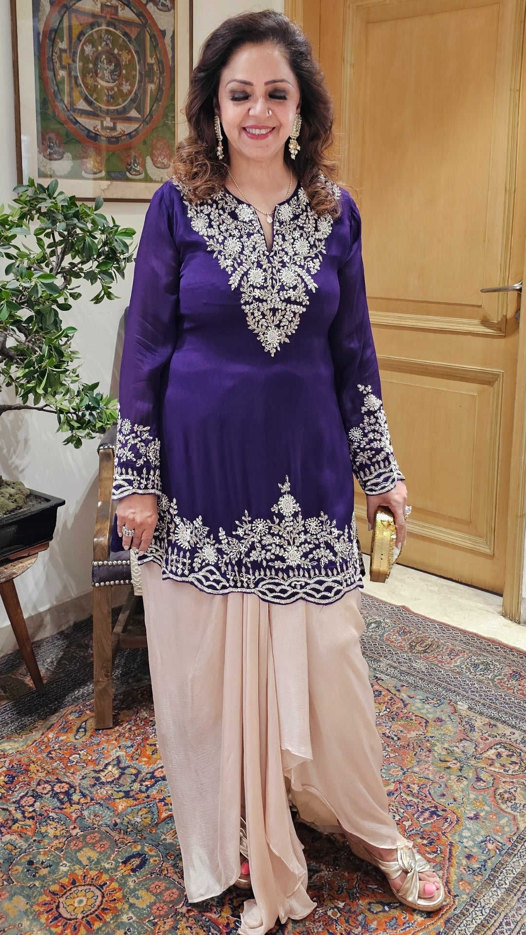 Adorable Crepe Chinon Formal Indo Western Dress With Cutdana and Moti Handwork