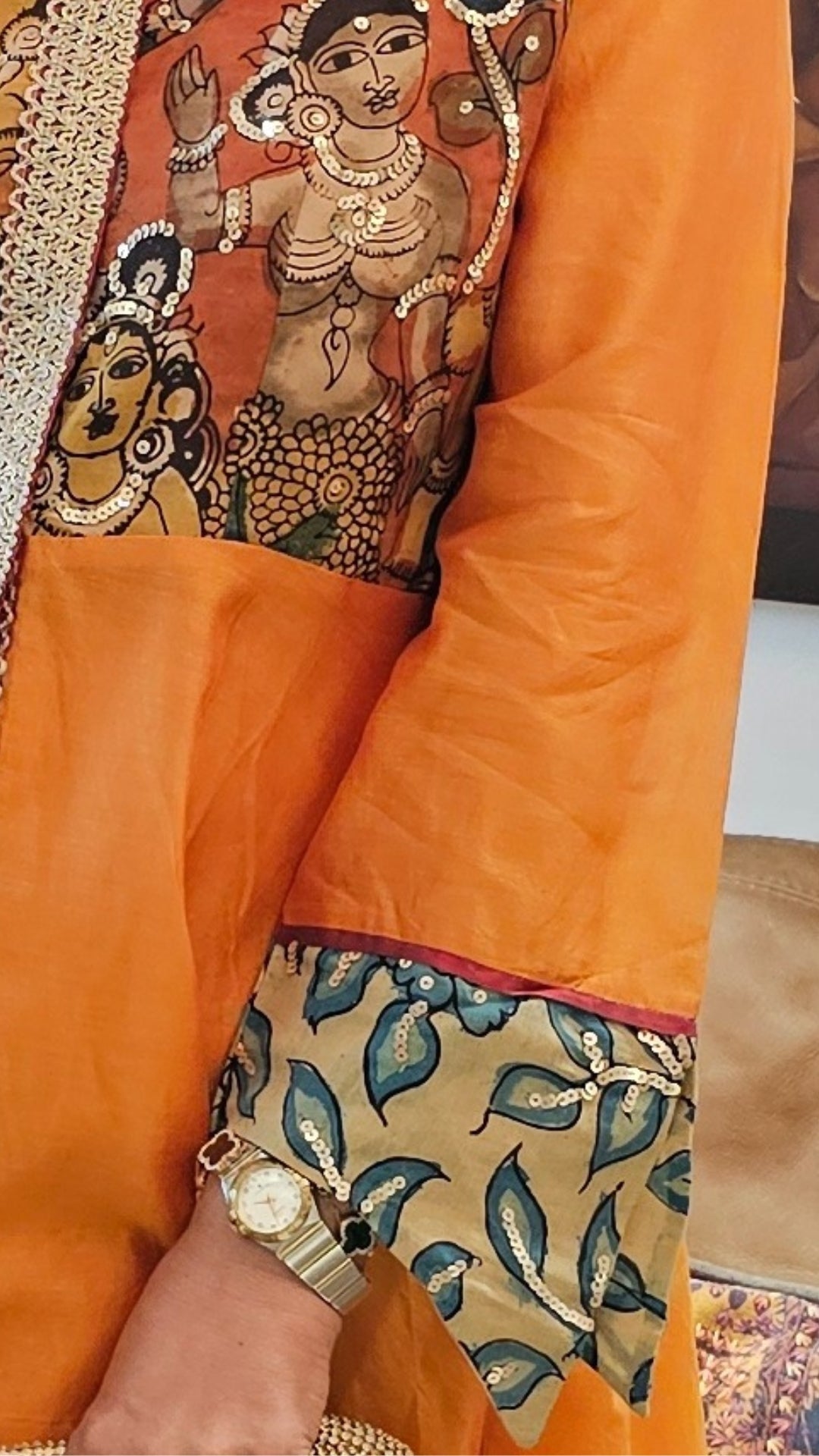 Orange Chendari Silk Co-ord Set With Pure Hand Painted Kalamkari and Embroidered Work