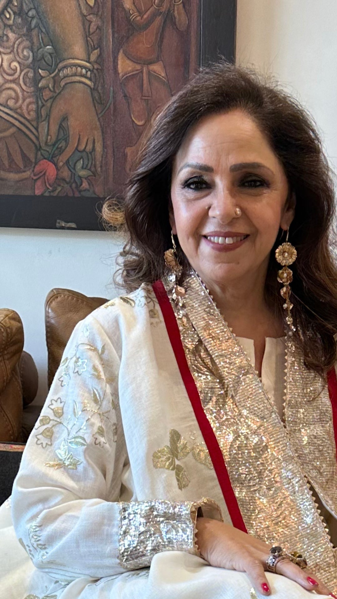 Ivory Linen Top and Bottom With Embroidered Work