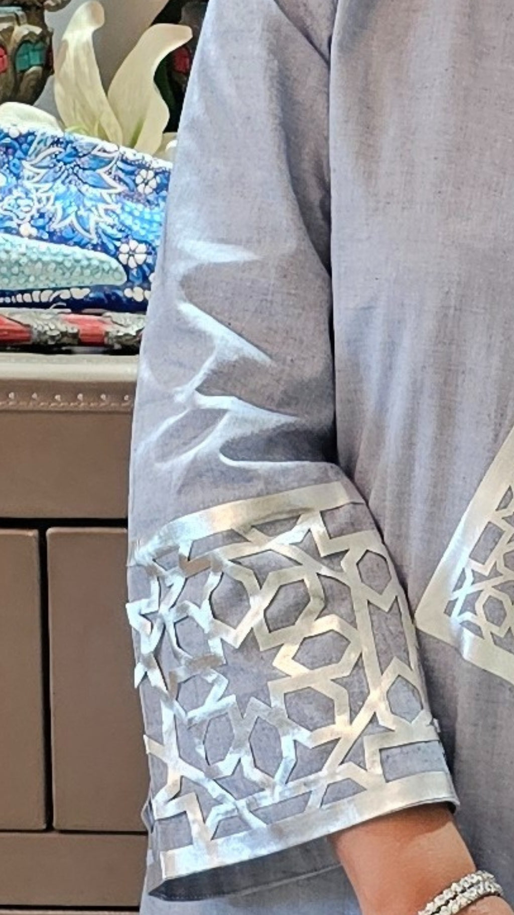 Blue Demin Co-ord set With Jaali Work