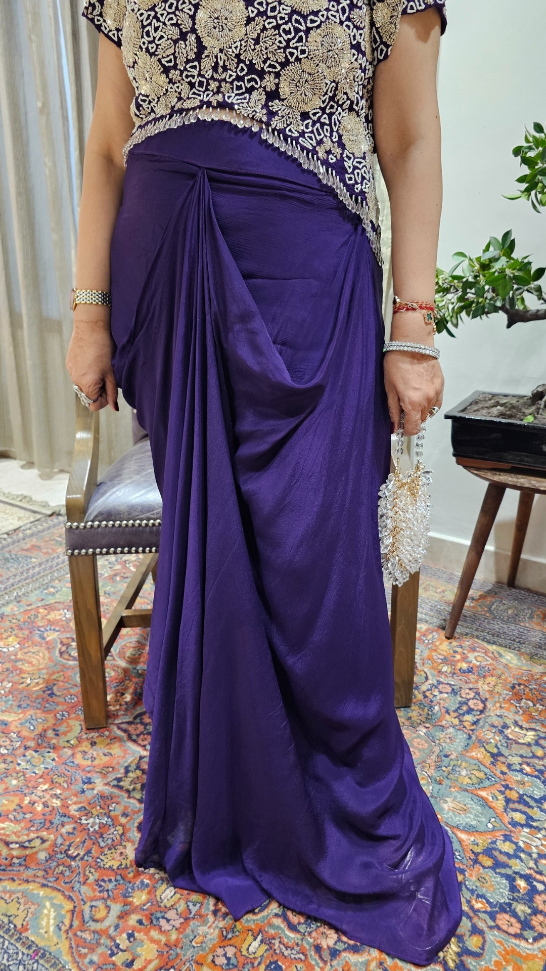 Chinon Top with Hand-Embroidered Drape Skirt