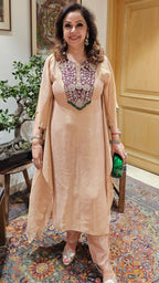 Beautiful Tissue Kaftan With Hand Embroidered Neck in Zardozi, Dabka & Moti Work