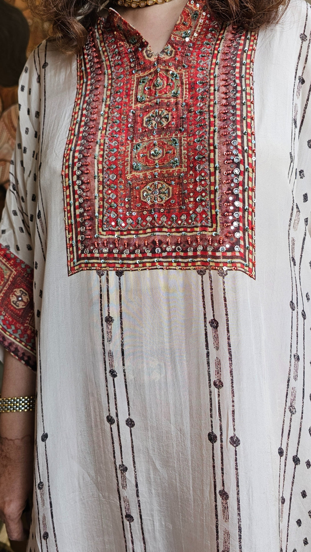 Crepe Jamawar Digital Print Outfit with Mirror & Sequins Embroidery