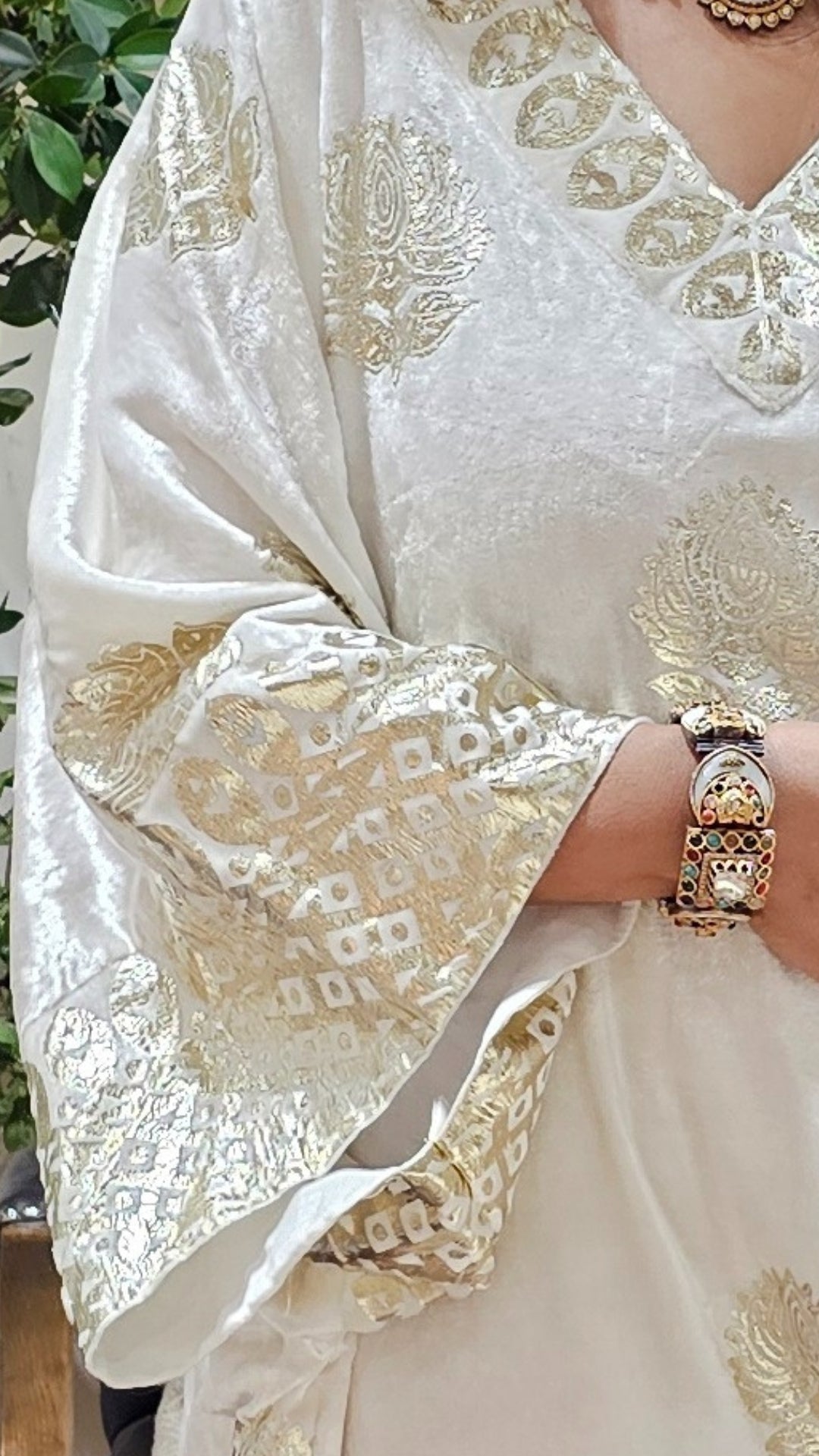 White Velvet Co-ord Set With Subtle Gold Work