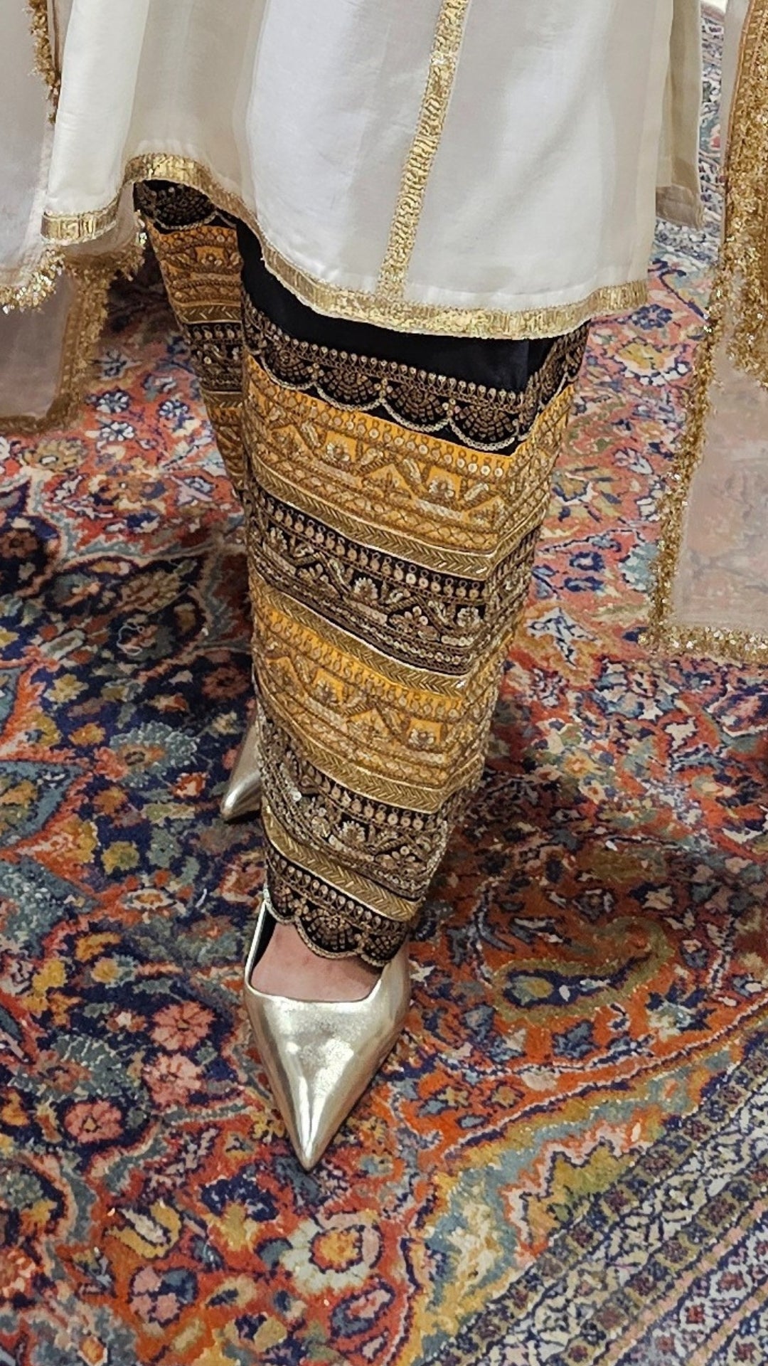 Ivory Chendari Silk Top with Embroidered Work Bottom