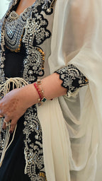 A Beautiful Heavily Embellished Crepe & Georgette Jumpsuit With Heavy Embroidery on Neck and Cape