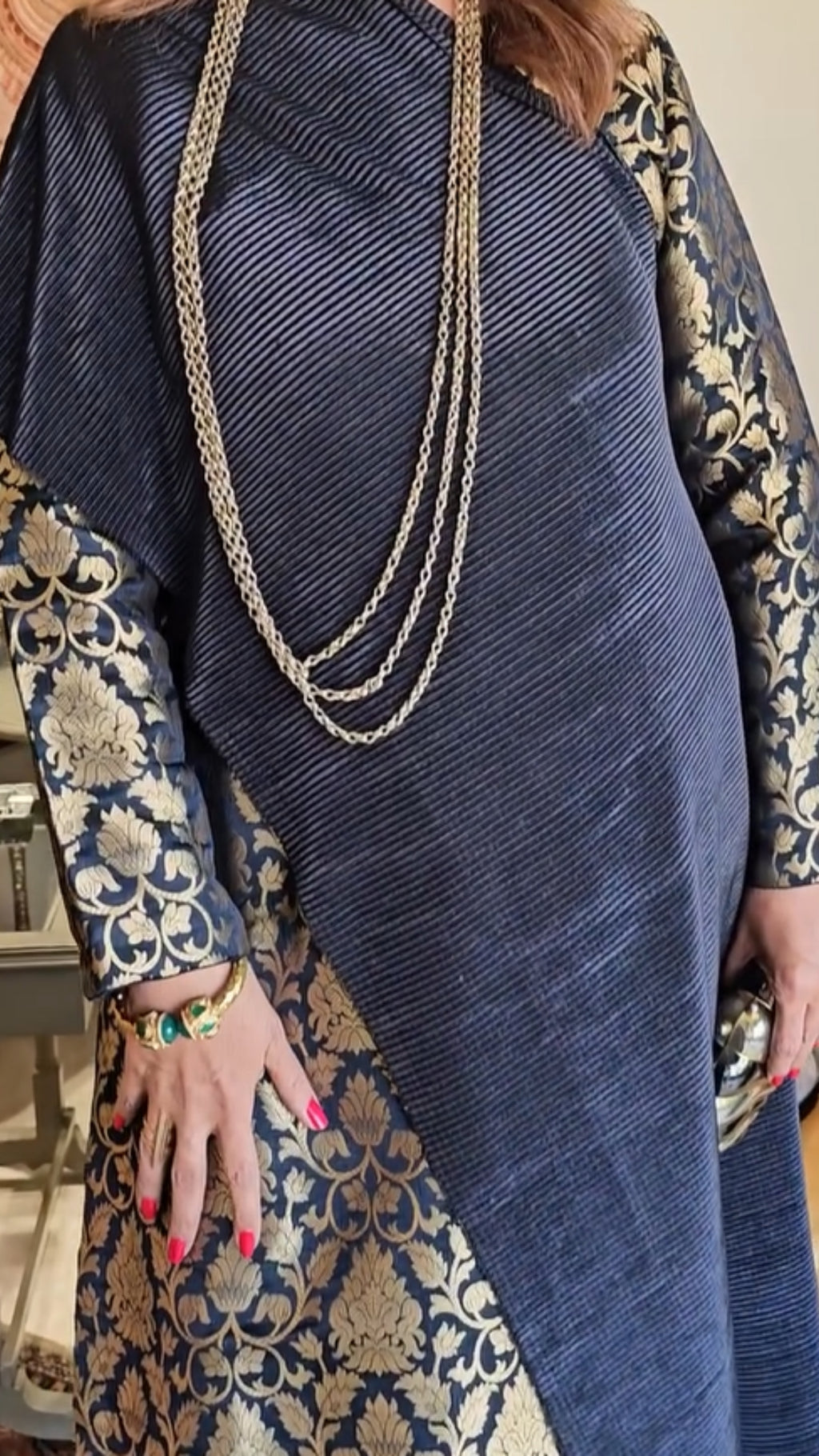 Brilliant fusion of traditional Banarasi Brocade and modern perma pleat