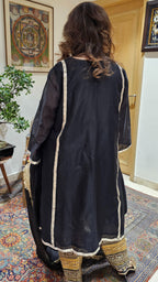 Black Chanderi Silk Top with Embroidered Work Bottom with Organza Dupatta