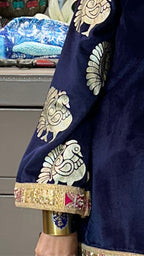 Navy Blue Velvet Top and Bottom With Embroidery and Embossing Work