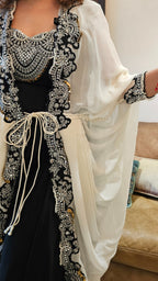 A Beautiful Heavily Embellished Crepe & Georgette Jumpsuit With Heavy Embroidery on Neck and Cape