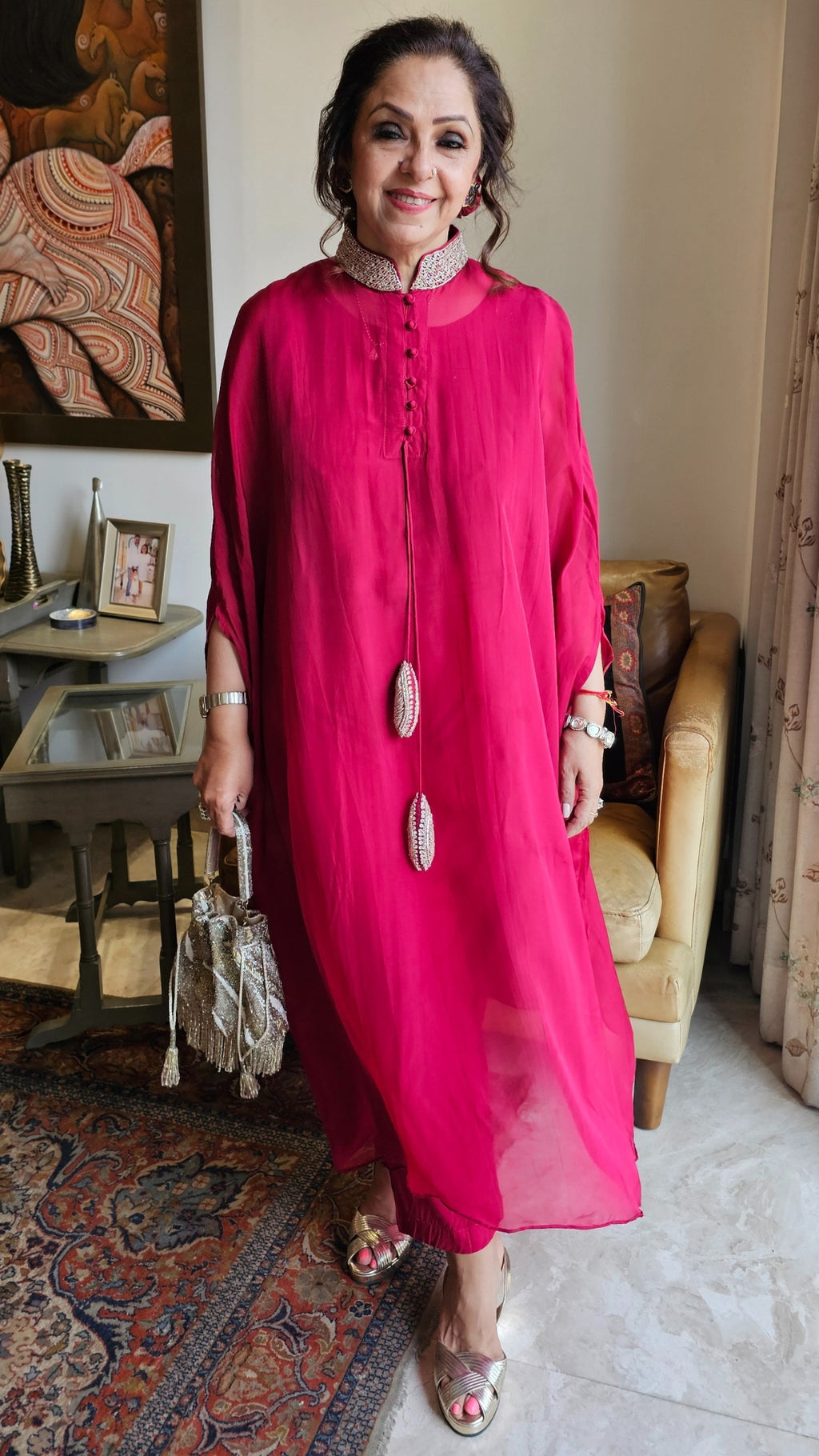 Beautiful Organza & Cotton silk Fusion Outfit with Cudana & Zardozi Handwork