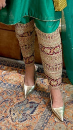 Green Chanderi Top and Bottom with Embroiderey and chiken Kari Dupatta Work