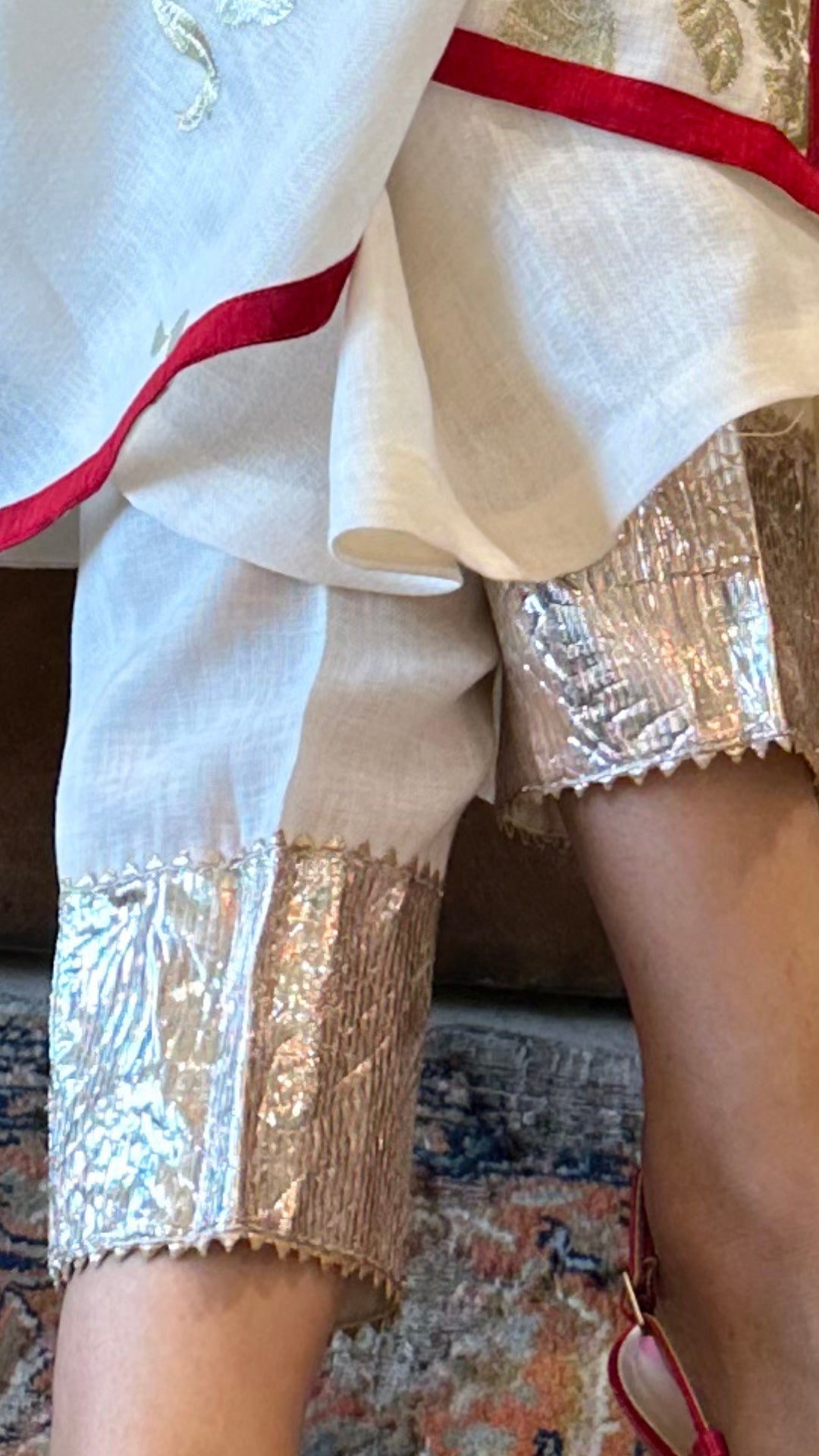 Ivory Linen Top and Bottom With Embroidered Work