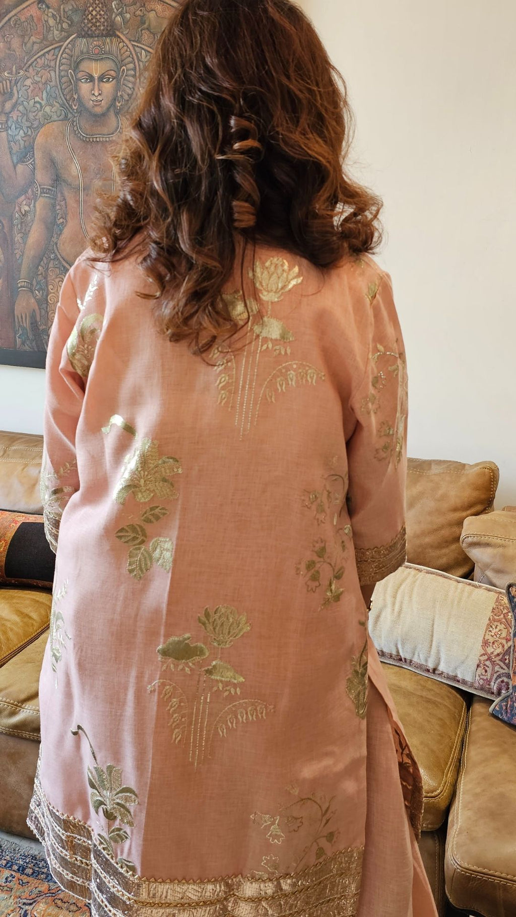 Blush Pink Linen Gota Embroidered Top With Linen Bottom