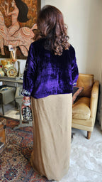 Beautiful Navy Blue 3 Piece Formal Outfit in Tissue Drape Skirt and Tissue Bustier With A Short Velvet Jacket Complete With Hand Embroidery