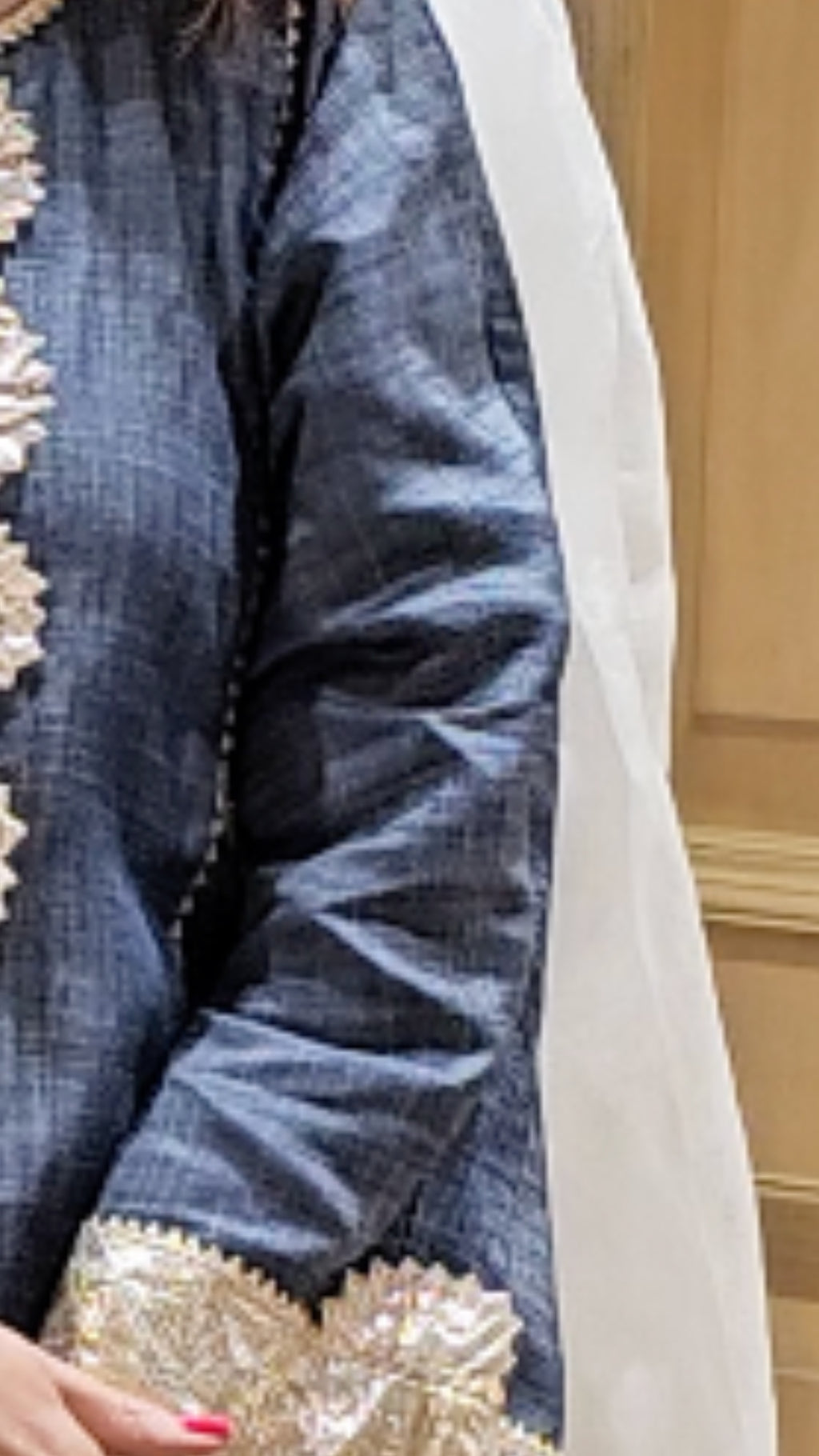 Dark Blue Denim Flowy Denim Shirt With Denim Farshi Salwar With Dupatta